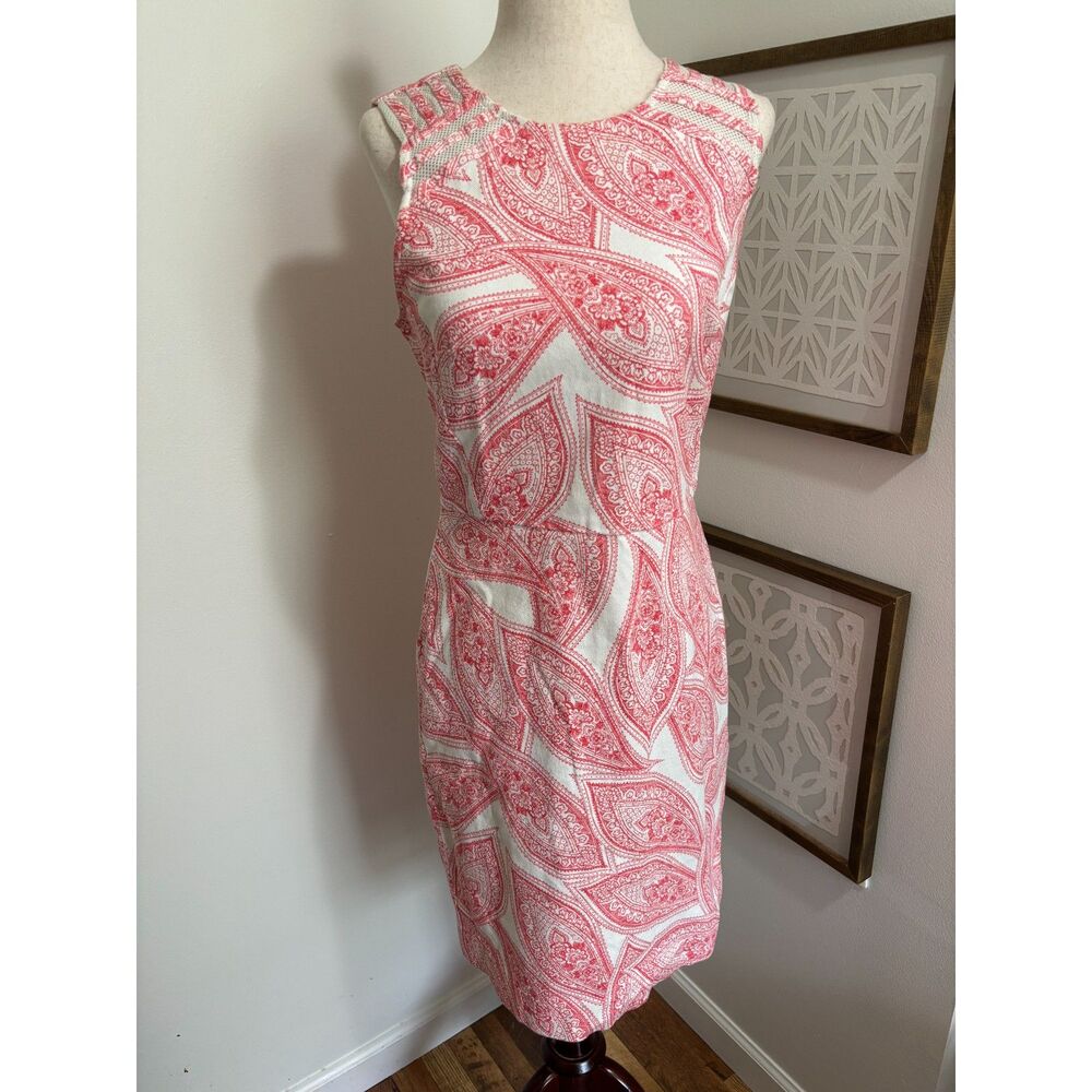 Banana Republic Red White Paisley Sheath Dress Sleeveless Preppy 4 Old Money